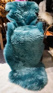A Deep Turquoise Blue Super Thick, Soft Double Length Sheepskin Rug - Picture 1 of 10