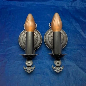 Pair antique arts and crafts hammered finish Virden wall Sconces 16G - Picture 1 of 7