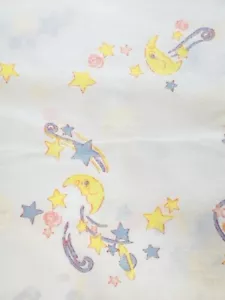 VTG Cotton Fabric Moon Stars Planet Pink Blue Yellow Pastels on White 3Y x 45"W - Picture 1 of 3