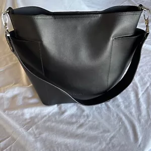 Bostanten Shoulder Bag. Black Texture Leather Outside Pockets unlined - Picture 1 of 7