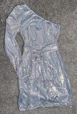 BNWT CLUB L BLUE ONE SHOULDER SEQUIN BELTED MINI DRESS SIZE 8 RRP £55 SOLD OUT - Image 1 of 2