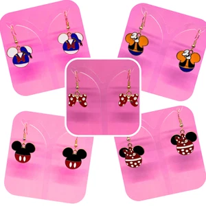 Disney Inspired Mouse Head Earrings Mickey, Minnie, Goofy, Donald & Polka Bow - Picture 1 of 6