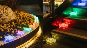 2 Pcs Solar Powered LED RGB 4"x4" Pathway Brick Light Garden Outdoor Lamp - Picture 1 of 7