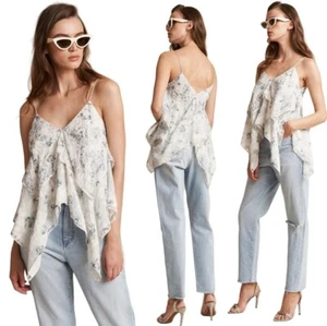 Chelsea And Walker Shirt Women 8 Ivory Floral Silk Blend Asymmetric Becky Cami - Picture 1 of 11