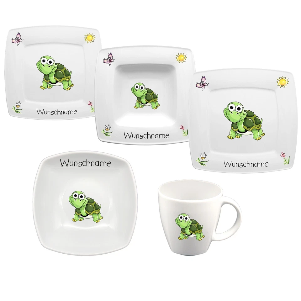 Kindergeschirr Schildkröte Porzellan Set - Personalisiert mit Wunschname - Bild 1 von 1