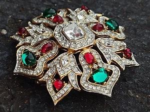 VTG Kenneth Jay Lane KJL Green Red Cabochon Rhinestone Brooch Pendant Statement! - Picture 1 of 7