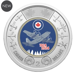 2024 Canada Toonie $2 RCAF 100th anniv Royal Cdn Air Force coloured - from roll - Picture 1 of 3