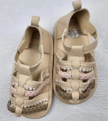 Sandalias sin cordones Carters para bebés niñas talla 12-18 m trenzadas zapatos rosa tostado Foto 1 de 4