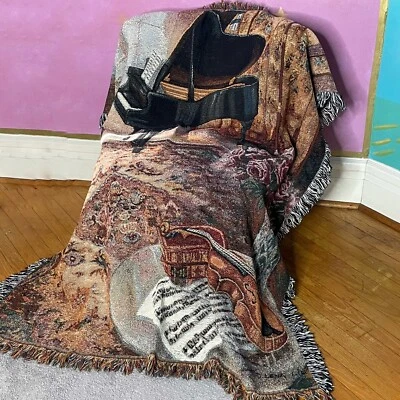 New Music Room Tapestry Throw Grand Piano & Violin Woven Blanket 50" X 60" USA - Image 1 of 4