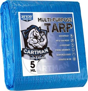 CARTMAN Finished Size 20x30 Feet Blue Poly Tarp 5 Mil Thick - Picture 1 of 6
