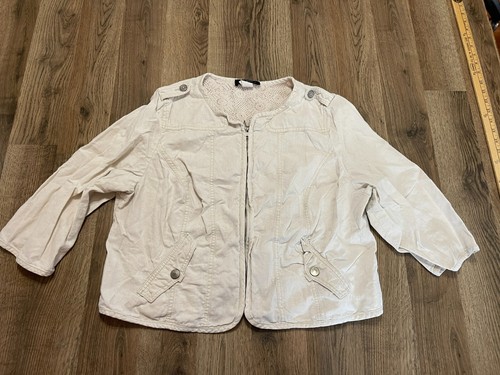 OFF WHITE Giacca LIVELLO OTTO Donna Plus Taglia 18 Bianco Off Cerniera Intera Manica Lunga