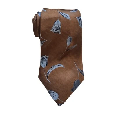 Corbata Paul Fredrick 100 % seda marrón estampado floral clásica de negocios Foto 1 de 4