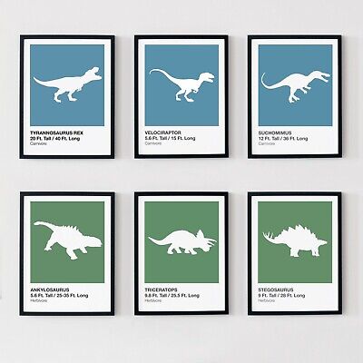 Dinosaur Prints Set Childrens Boys Bedroom Wall Art Poster Nursery Decor • 22.95£