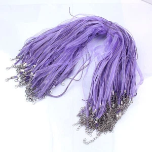 100pcs Fashion Organza Voile Ribbon Necklace Silk Cord Colors Mixed Chains Lot - Picture 1 of 22