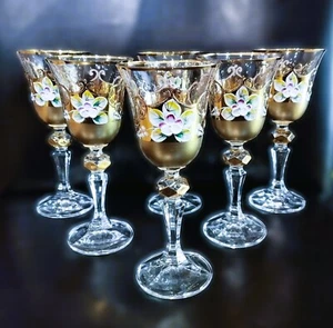 Böhmen Glas Kristallit Liker, Sake, Wodka Schliff Gläser Emaille+Gold 6 Stk. - Bild 1 von 5