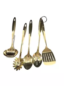 Juego de herramientas de cocina chapado en oro de 5 piezas hecho en India - Imagen 1 de 13