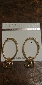 ARGENTO VINO - STERLING SILVER 18KT GOLD PLATED OVAL DROP EARRINGS BRAND NEW - Picture 1 of 3