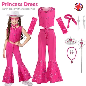 Girls Pink Costume Cowgirl Movie Cosplay Kids Outfits for Barbie Birthday Party - Picture 1 of 15