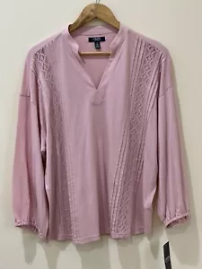 Chaps Top Women's Size Large 3/4 Sleeve Shirt Classics Pink Spring NEW $55 - Picture 1 of 16