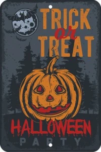 Truco o trato Fiesta de Halloween Aluminio Letrero de Lata Placa Hombre Cueva Bar S321 - Imagen 1 de 1