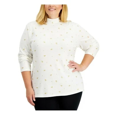 Top Karen Scott Mujer Plus 1X Blanco Brillo Dorado Estampado Árbol Cuello Simulado Nuevo con Etiquetas Foto 1 de 4