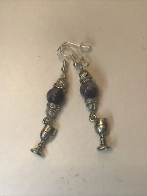 Amethyst Earrings With Metallic Wine Glass Crystal Spinners 2.5 Inch 38 - Image 1 of 4