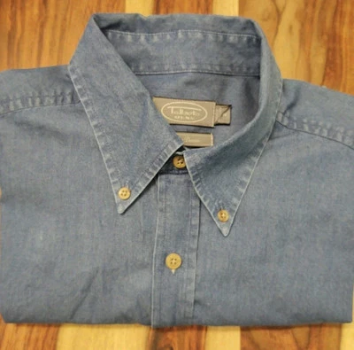 TALBOTS Indigo Denim Blue Button Down Collared Dress Shirt Cowboy Men's Size M - Image 1 of 4