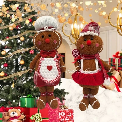 21“ Kitchen Gingerbread Plush Baker Door Greeter Christmas Candy Cane New Set 2 - Image 1 of 4