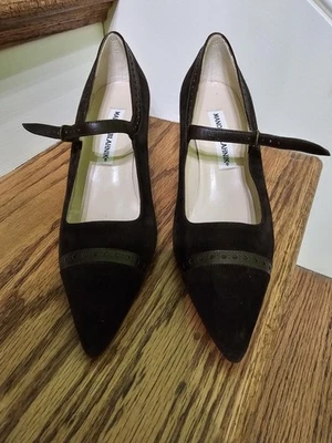 Manolo Blahnik Vintage Gamuza Marrón Chocolate con Cuero 70mm 37/6.5-7 M Nuevo Sin Caja Foto 1 de 4