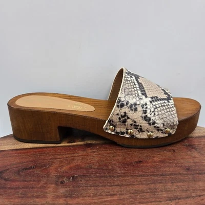 Seychelles Sandals Womens 6.5 Brown Tan Leather Snake Faux Wooden Platform Italy - Image 1 of 4