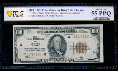 AC 1929 $100 FRBN Chicago PCGS 55 PPQ Fr 1890-G - Image 1 of 2