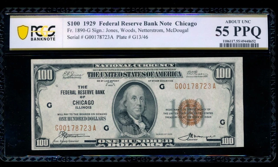 AC 1929 $100 FRBN Chicago PCGS 55 PPQ Fr 1890-G - Image 1 of 2