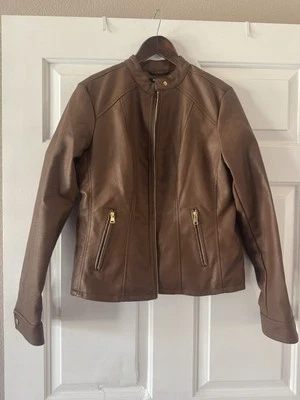 Baccini Brown Faux Leather Jacket Size Small Warm - Image 1 of 4