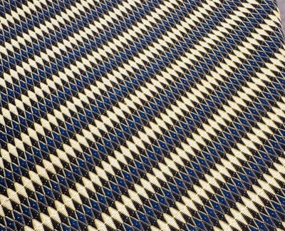 Corbata Roberto Villini Hecha a Mano 100% Seda Marrón Dorado Azul Rayas Abstractas Foto 1 de 4