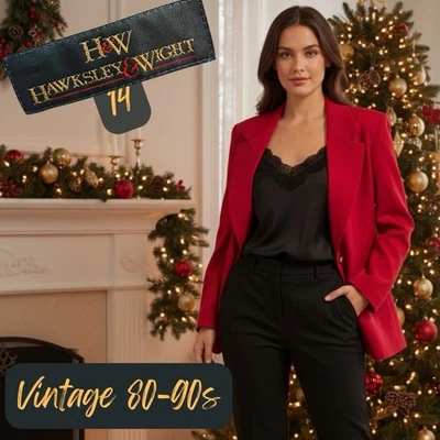 Blazer de lana ROJO HAWKSLEY & WIGHT de colección para mujer botón con escudo dorado 14 usado en excelente estado Foto 1 de 4