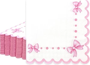 Rosa Schleife Servietten 6,5" 3-lagig 60 Stück überbackene Cocktail Papierservietten für Frauen - Bild 1 von 7