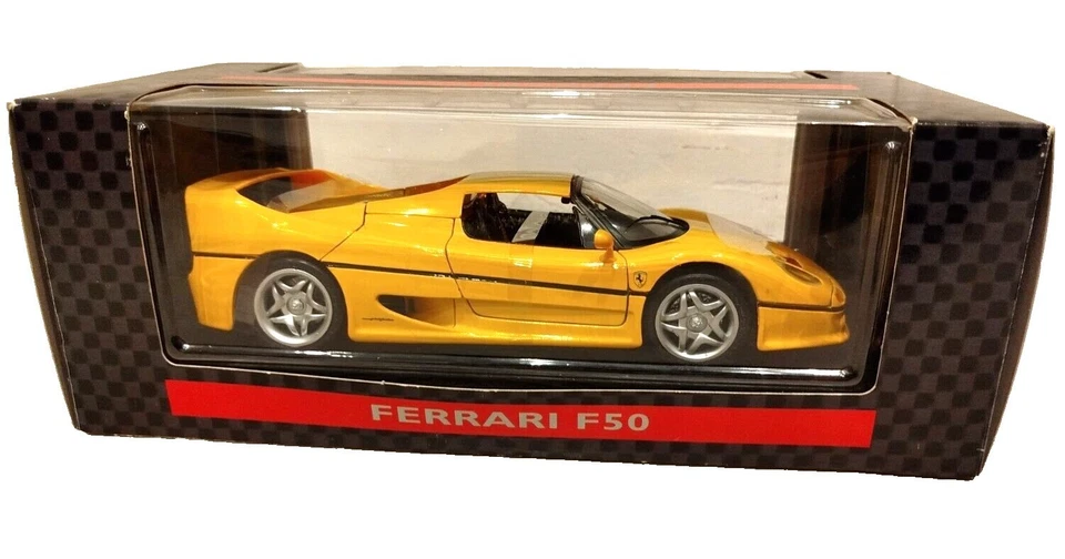 ✅Voiture Maisto Shell 1/18 Ferrari F50 Jaune Yellow  Die-cast 1:18 with box CIB - Photo 1/1