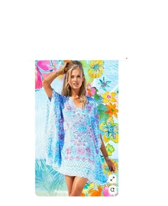 LILLY PULITZER LINDAMARIE SILK CAFTAN DRESS COVERUP *PINCHER'S PICNIC* sz L/XL - Picture 1 of 4