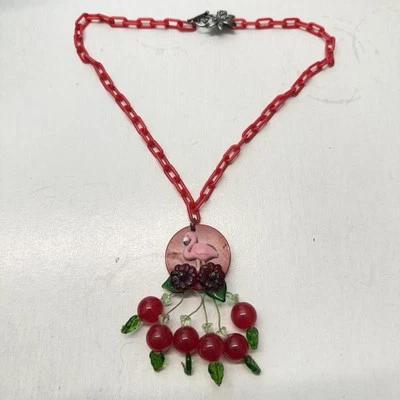 Collar de eslabones de plástico Lily Ashly artesanal baquelita flamenco botón fruta checa Foto 1 de 4