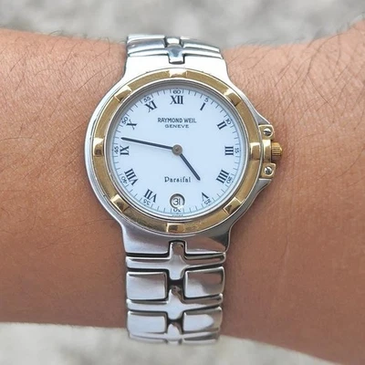 Raro Reloj Romano Raymond Weil Parsifal Geneve Cuarzo Esfera Blanca Hombres De Colección Foto 1 de 4