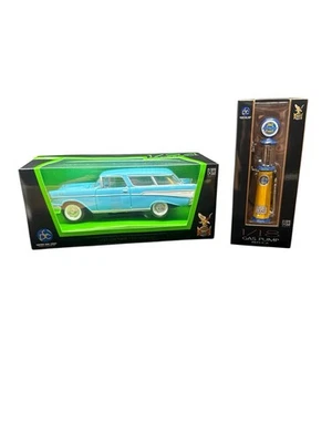 1957 Chevrolet Nomad Blue Boxed Road Signature 1:24 Car With Gas Pump 1:18. - Image 1 of 4