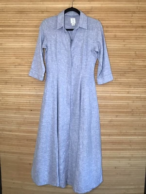 Joie Dress XS Maxi Midi Linen Rayon Blend 3/4 Sleeve Pockets Travel Modest Blue - Image 1 of 4
