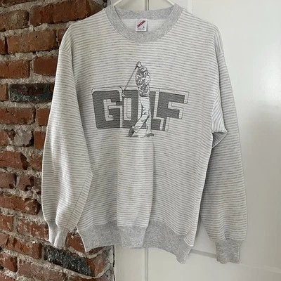 Sudadera Jerzees Vintage Bordada Golf Cuello Redondo Gris Rayas Talla Grande Foto 1 de 4