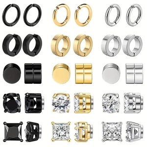 5 Paar Herren Damen Edelstahl Kreuz Creolen Ohrstecker ohne Piercing Fake Ohr - Bild 1 von 16