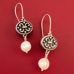 Vintage STERLINGSILBER & PERLE BAUMELN ROLLEN DESIGN OHRRINGE 1 15/16” X 7/16” - Bild 1 von 4