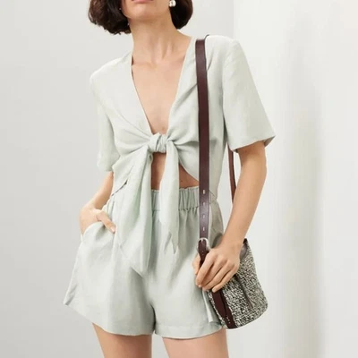 Mameluco Thakoon de lino verde menta TALLA 12 bolsillos anchos para piernas vacaciones $380 Foto 1 de 4