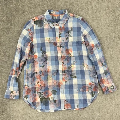 Camisa Joules Abotonada Mujer Reino Unido 14 / EE. UU. 10 Azul Cuadros Floral Jeanne Lino Boho Foto 1 de 4