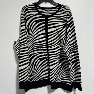 Jessica London 2X 26-28 Plus Women's Black White Stripe Zebra Cardigan Button - Picture 1 of 9