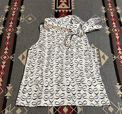 Blusa Top Kate Spade New York Estampado de Lazo Mezcla de Seda Cuello Corbata XS Mujer T45 Foto 1 de 4