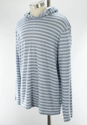 VINCE Halo Blue Textured Stripe Long Sleeve Cotton Linen Pullover Hoodie XL NEW - Image 1 of 2